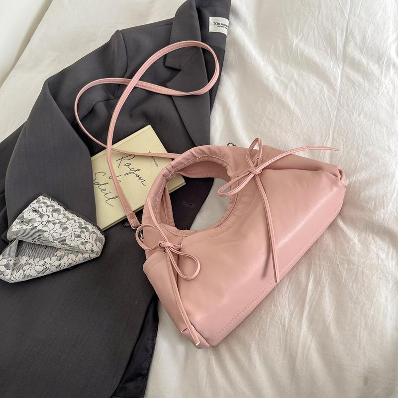 

Retro Simple Bow Women Soft Pu Shoulder Bags Casual Large Capacity Ladies Crossbody Bag Solid Color Female Hobos Tote Handbags рожевий