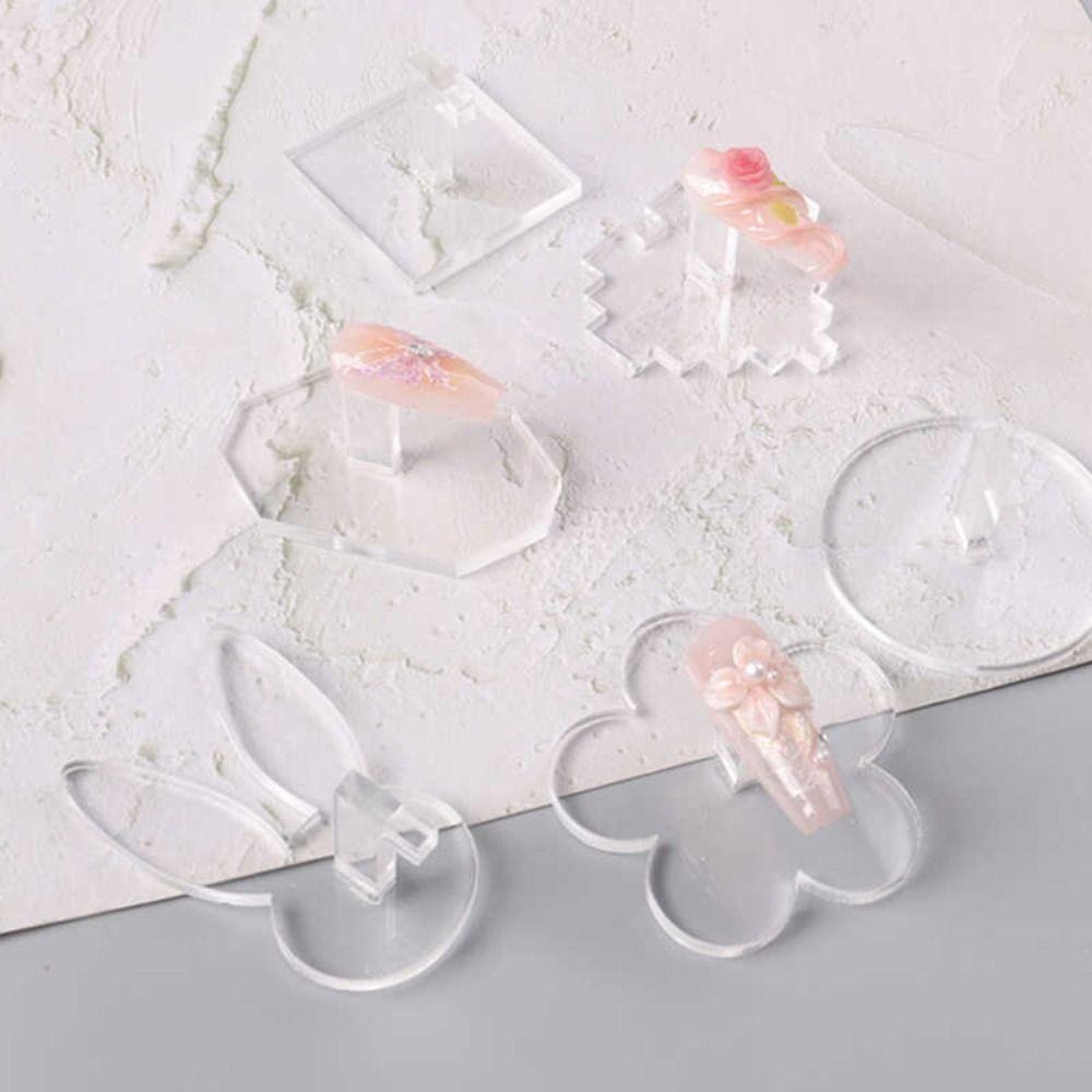 6Pcs Heart Shape Nail Tip Practice Stand Transparent Nail Art Display Rack Manicure Tools