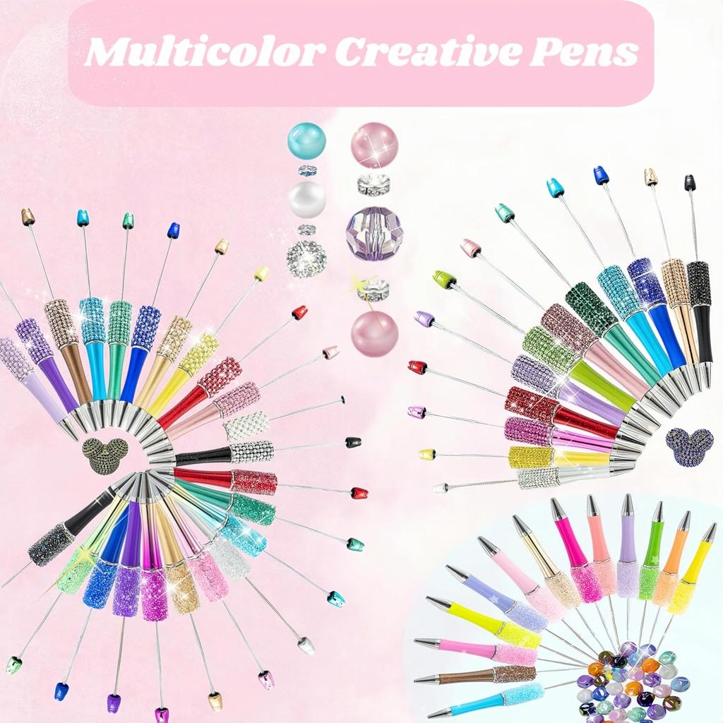 48Pcs Pens Bulk Beadable Focal Beads Pens with Glitter Diamond Pearls Fancy Cute Pens for Women Tween Girls Gifts Trendy Stuff School Supplies for