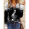 Women's Elegant Printed Zipper Long-sleeved Top, Stylish and Versatile for Autumn and Winter Casual and Office Wear, Machine Washable