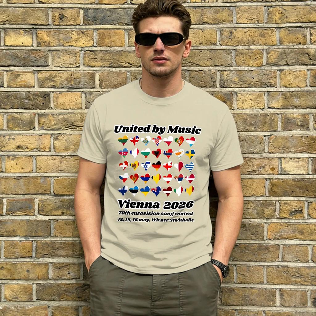 United by Music 2026 T Shirt Summer Eurovisions Song Contest 100 Cotton T Shirts For Unisex Trending Pattern Short Sleeve