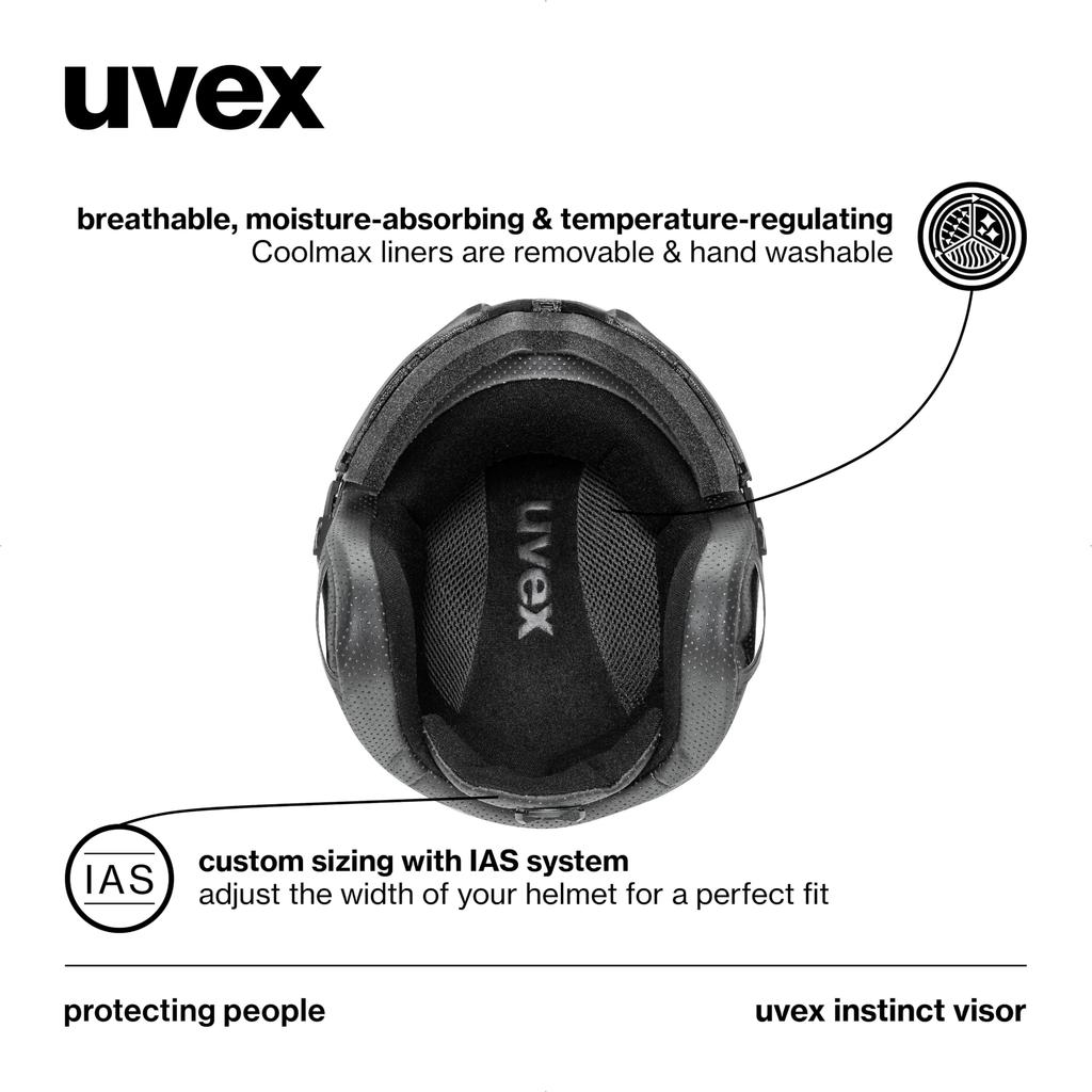 uvex instinct visor visor helmet with size adjustment and retractable size black matte ski/snowboard dial-type ventilation, 59-61cm,