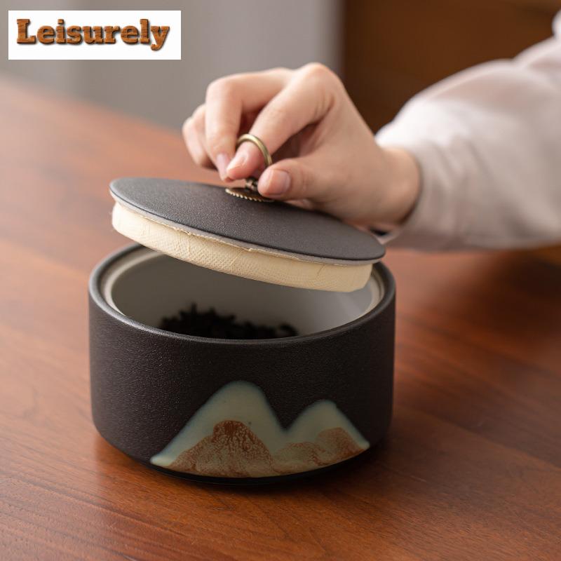 Glazed Painting Colorful Mountains Tea Box Organizer Moisture-proof Japanese Storage Tank Containers Tea Caddy Teaware Ornaments