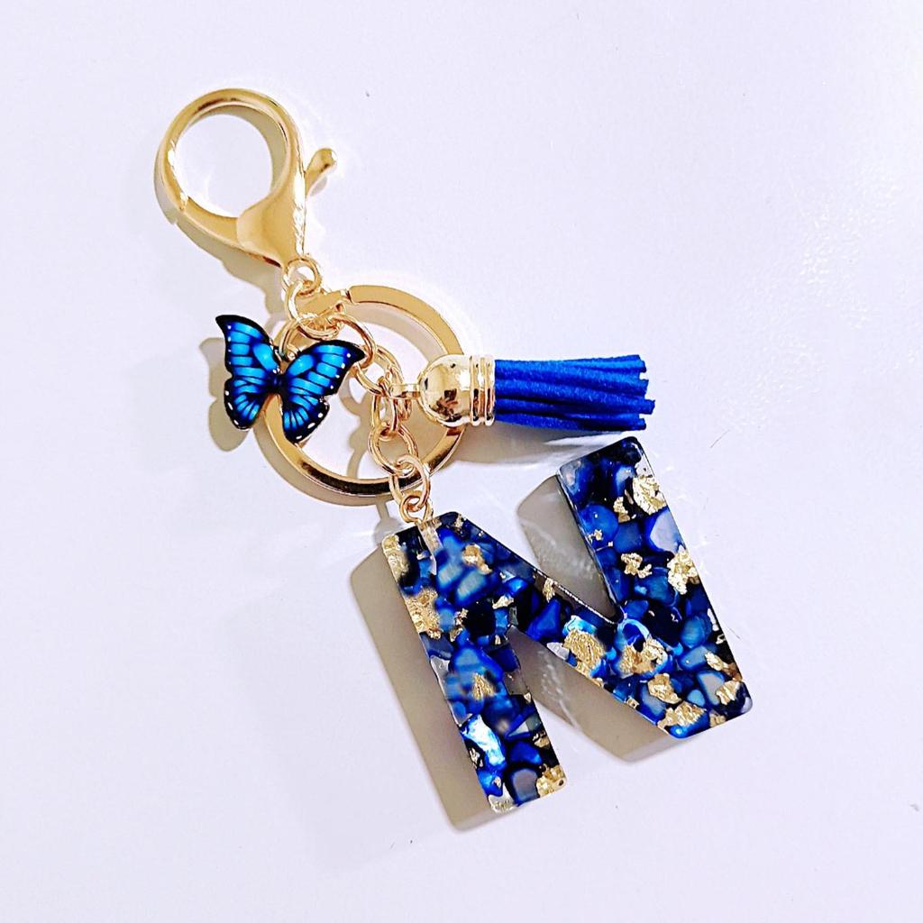 Sapphire Blue Butterfly Tassel Keychain Pendant