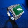 Ethnic Hollow Imitation Green Agate Men Adjustable Ring