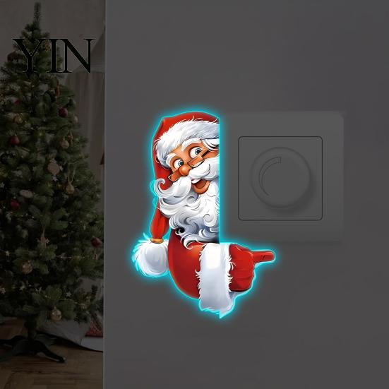 Festive Party Supplies Christmas Santa Claus Switch Sticker, Glow-in-the-Dark Light Decal, Wall Decals Outlet Socket Decoration Sticker for