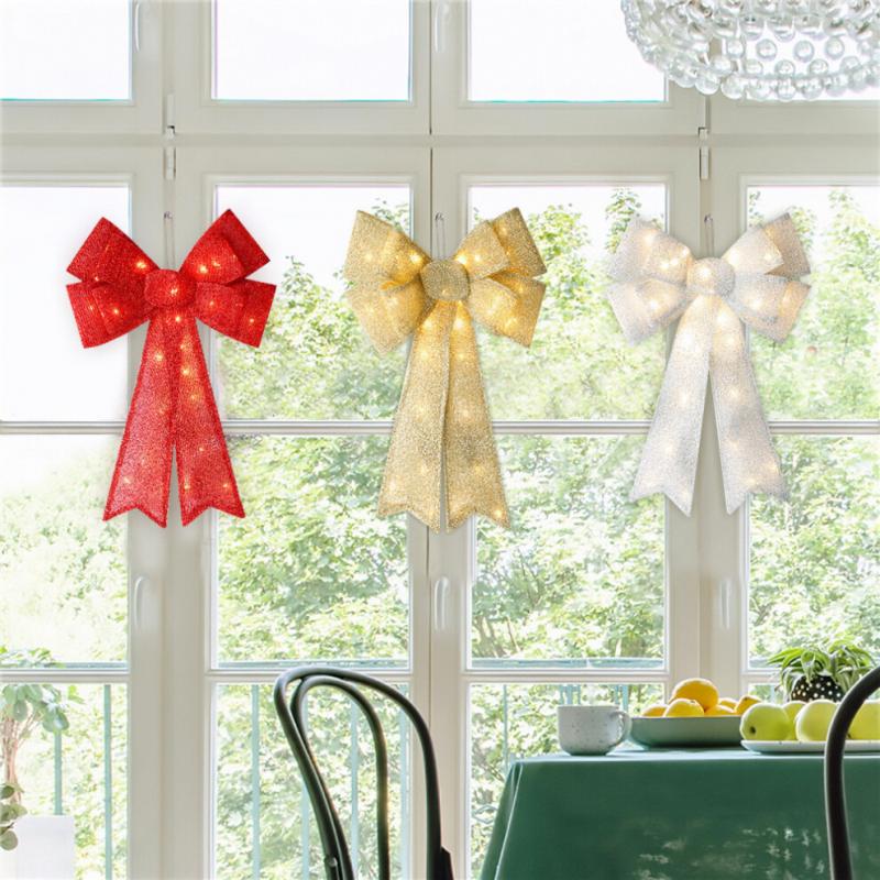 (Glowing Gold Bow)Hell beleuchtete Weihnachtsschleife Deko Wand Display LED Akzente für elegante Deko Urlaub