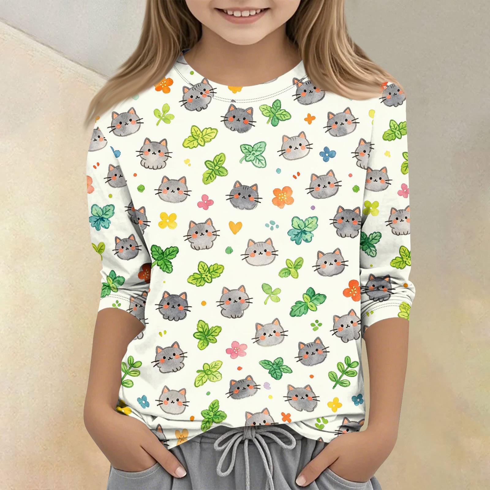 

Kids Animal Print Crew Neck 3/4 Sleeve Casual T Shirt Lightweight Soft Fabric Comfortable Fit Durable Stitching Suitable for Everyday Wear 120 бежевый