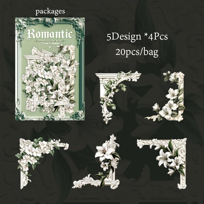 20pcs Romantic Corner Series Floral Corner Stickers - Vintage Baroque Sunflower Design, Self-Adhesive for DIY Notebooks, Photo Albums