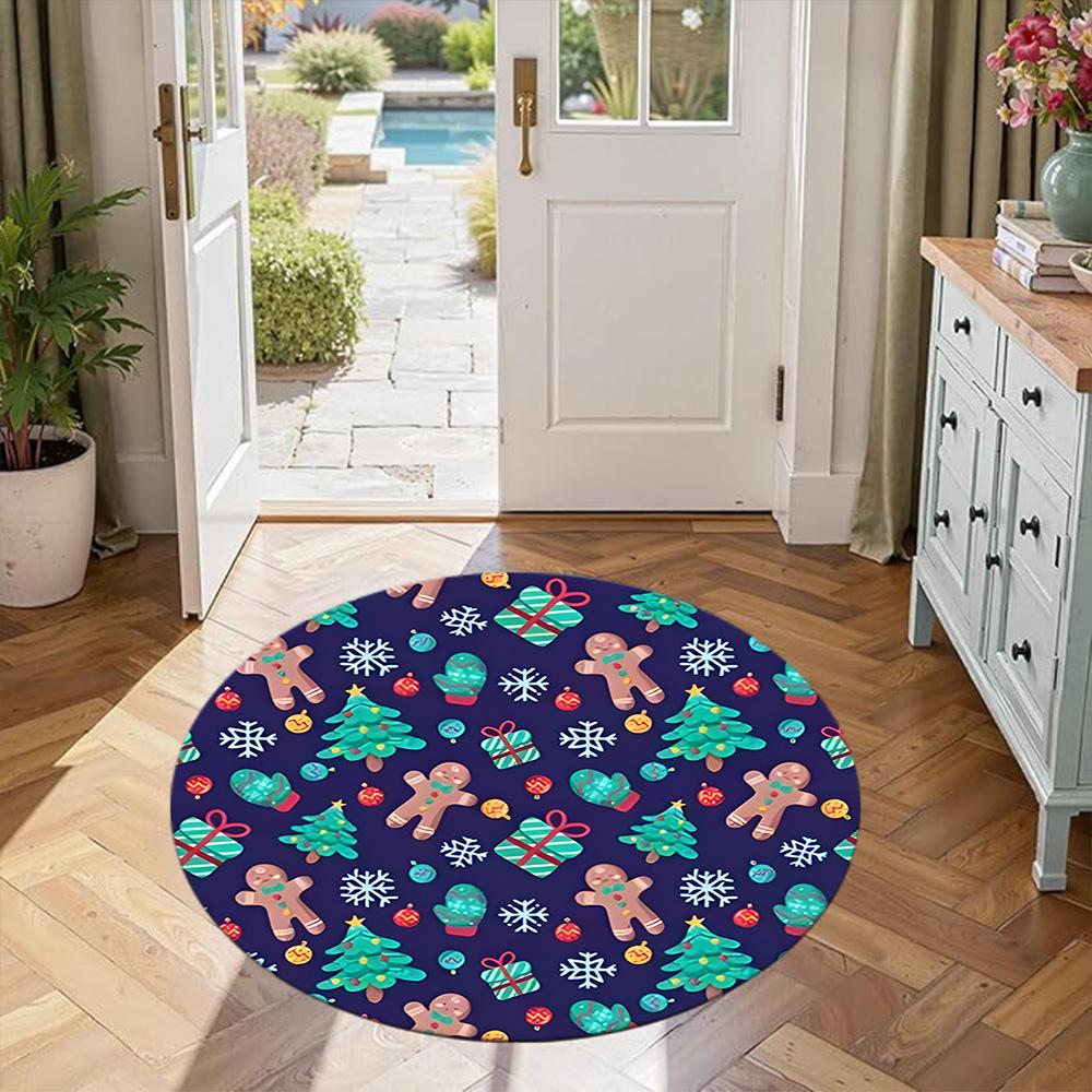 Gingerbread Man Round Office Rug Perfect for Decorate Room Entryway Playrooms Foyer Anti-slip Round Rug Office Home Decor