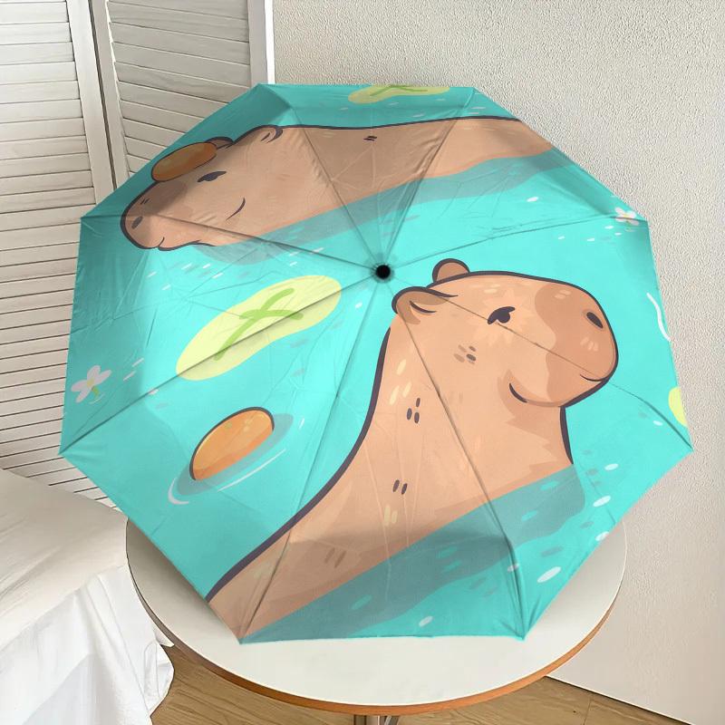 1pc Capybara Orange Pattern Umbrella Design Automatic Opening and Closing Umbrella, High-quality Travel Umbrella,  c1128005