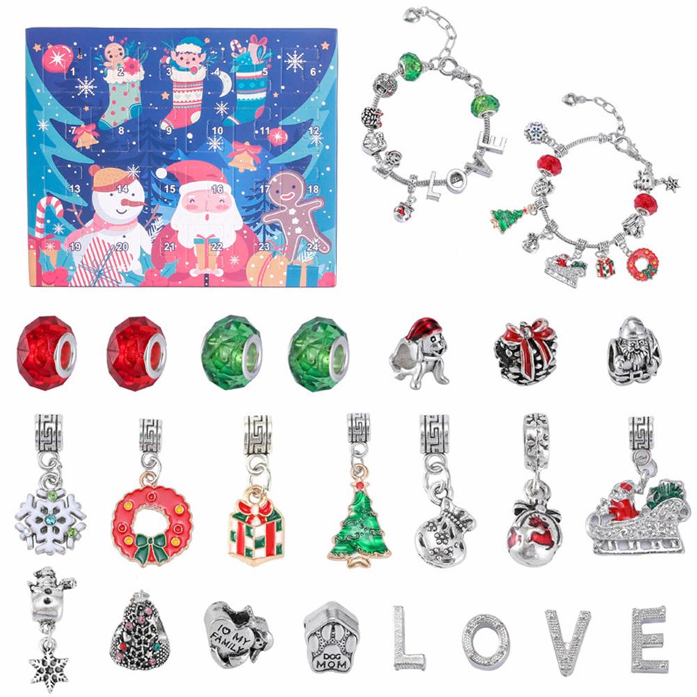 Christmas Bracelets Advent Calendar Bracelets Countdown Gift Box Charms Bracelet Set Arrival Calendar for Home Decoration
