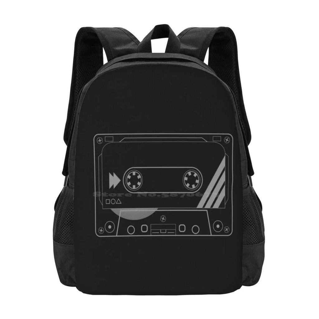 Casette Pattern Design Bagpack School Bags Casette Tape Minimal Black Grey Retro 80s Cute Design Instagram Tumblr
