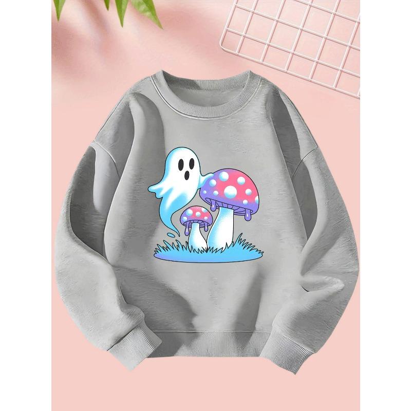 Cute Halloween Girl Creative Ghost Print Sweatshirt - Comfortable Long-Sleeve Round Neck for Autumn And Winter