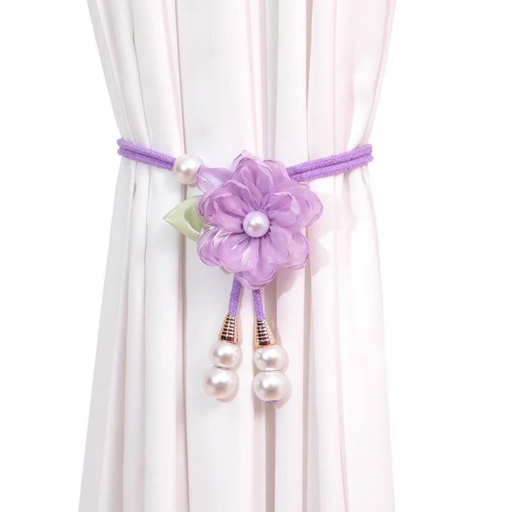 Adjustable Flowers Curtain Straps with Pearl Pendant Curtain Buckle Curtain Binding  Living Room