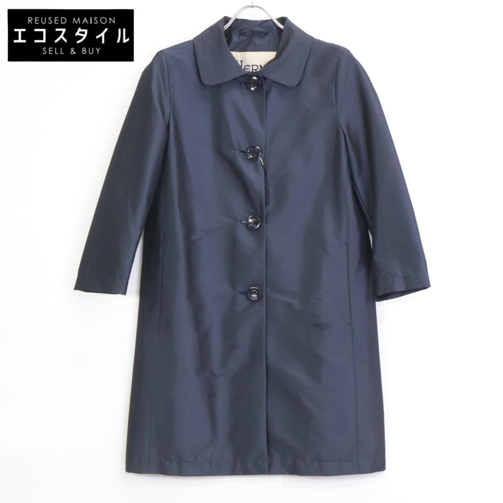 HERNO CA0150D Navy Nylon Big Button Soutien Collar Coat coat 42 NavyUsed
