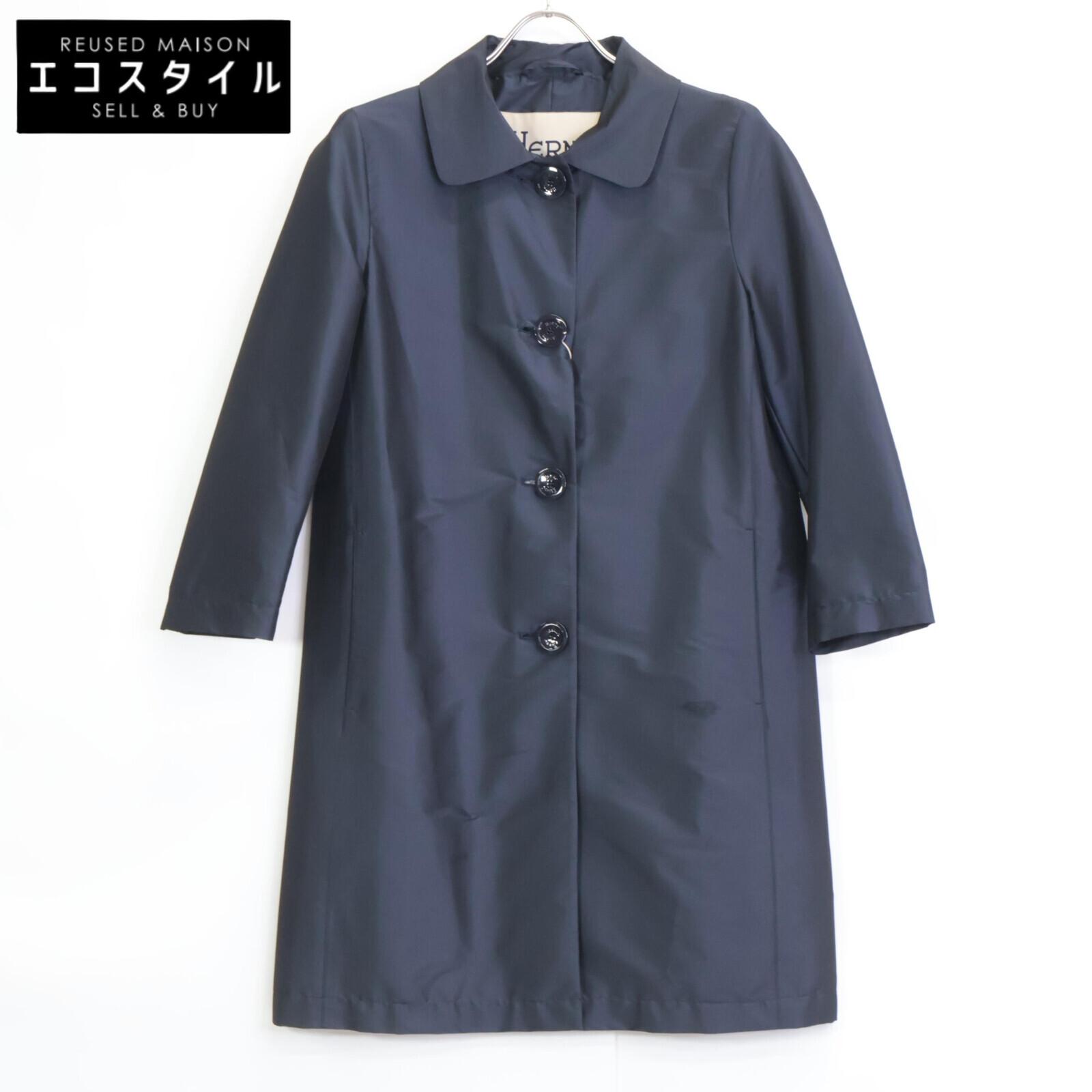 

HERNO CA0150D Navy Nylon Big Button Soutien Collar Coat coat 42 NavyUsed