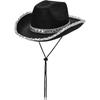 Furry Trim Western Cowboy Hat Solid Color Top Hat Fashion Sequin Cowgirl Hat  Stage Performance
