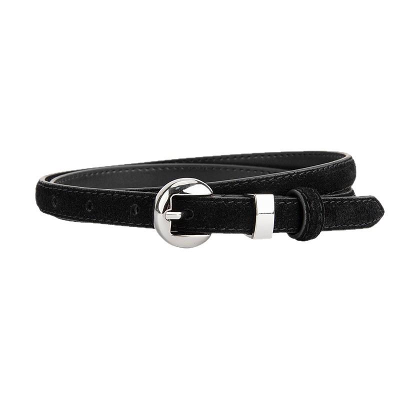 Retro Popular Genuine Leather Women's Fine Belt Matte Silver Pin Buckle High-end Jeans with Accessories for Women's Belt