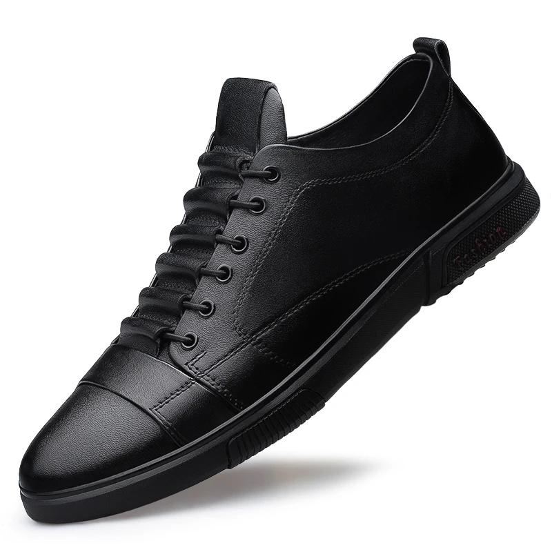 New Genuine Leather Thick-soled Sneakers Versatile Vulcanized Shoes Minimalist Shoes Comfy Mens Casual Leather Board Shoes