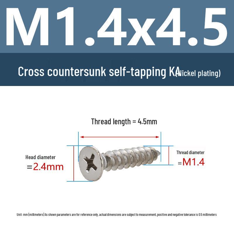 YiguYigu Nickel-Plated Phillips Flat Head Self-Tapping Screws M1-M5, Carbon Steel