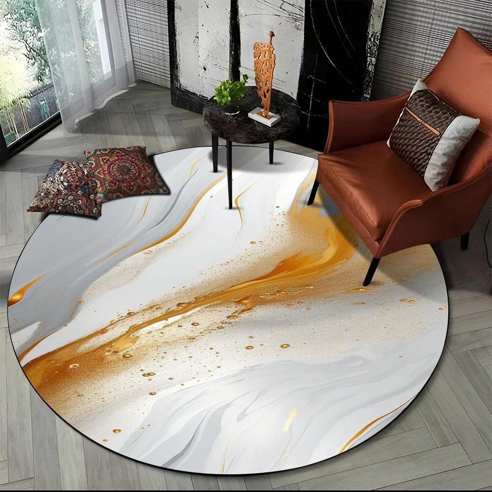 3D Luxurious Colour Marble Blue Green Gold Round Carpet Rug for Living Room Bedroom Child Chair Decor,Pet Area Rug Non-slip Mat
