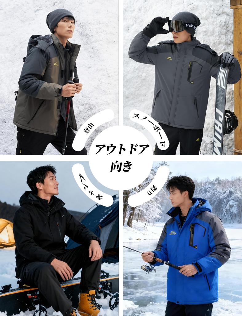 KEFITEVD Winter for Outdoor and Navy Size Men's Jacket, Fleece-Lined Windbreaker, Warm, Water-Repellent, Activities, Motorcycle, Skiing, Camping,