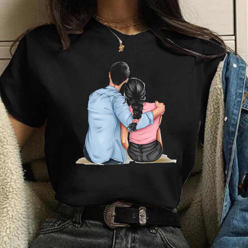 

Жіноча футболка Мультяшна футболка з поцілунком Хараджуку Літня з короткими рукавами Жіноча футболка Вуличний одяг Повсякденний жіночий одяг Чорний топ Футболка 8XL