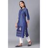 W Blue Floral Printed Cotton Regular Kurta for Women