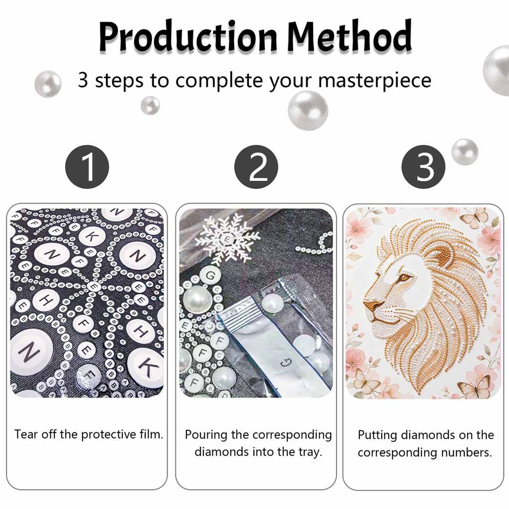 DIY Pearl Embroidery Diamond Painting Kit Majestic Lion Sparkling Beads Art Craft Handmade Decoration Gift for Home