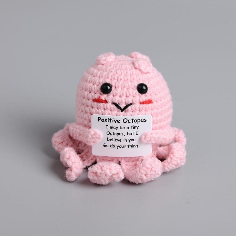 New Positive Energy Goose Hug Pocket Mini Handmade Plush Wool Knitting Doll with Card Funny Christams Gift Home Room Decoration