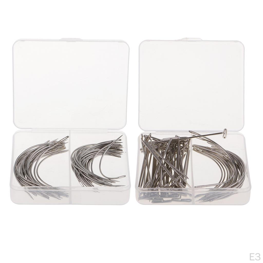 70 Pieces Wig Making Set Steel T Pins Curved Hair