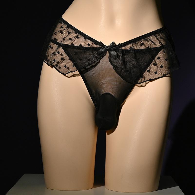 Sissy Pouch Panties Femboy Lingerie Men Sheer Girly Sexy Underwear Low Rise Mini Skirted Briefs Crossdressers Sheer Nightwear