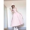 Unique and beautiful bow suspender dress girl summer fashion temperament waist long skirt