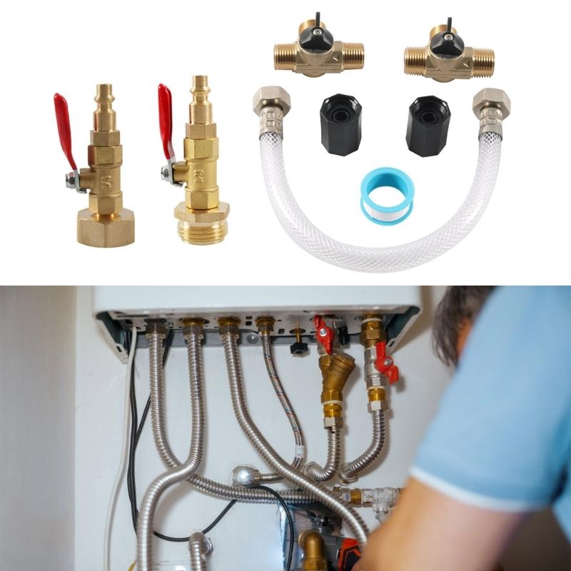 RVs Water Heater By-Pass Valves Kit with Thread Adapter Sealing Tape For Campers Hot Water System Easy Installation