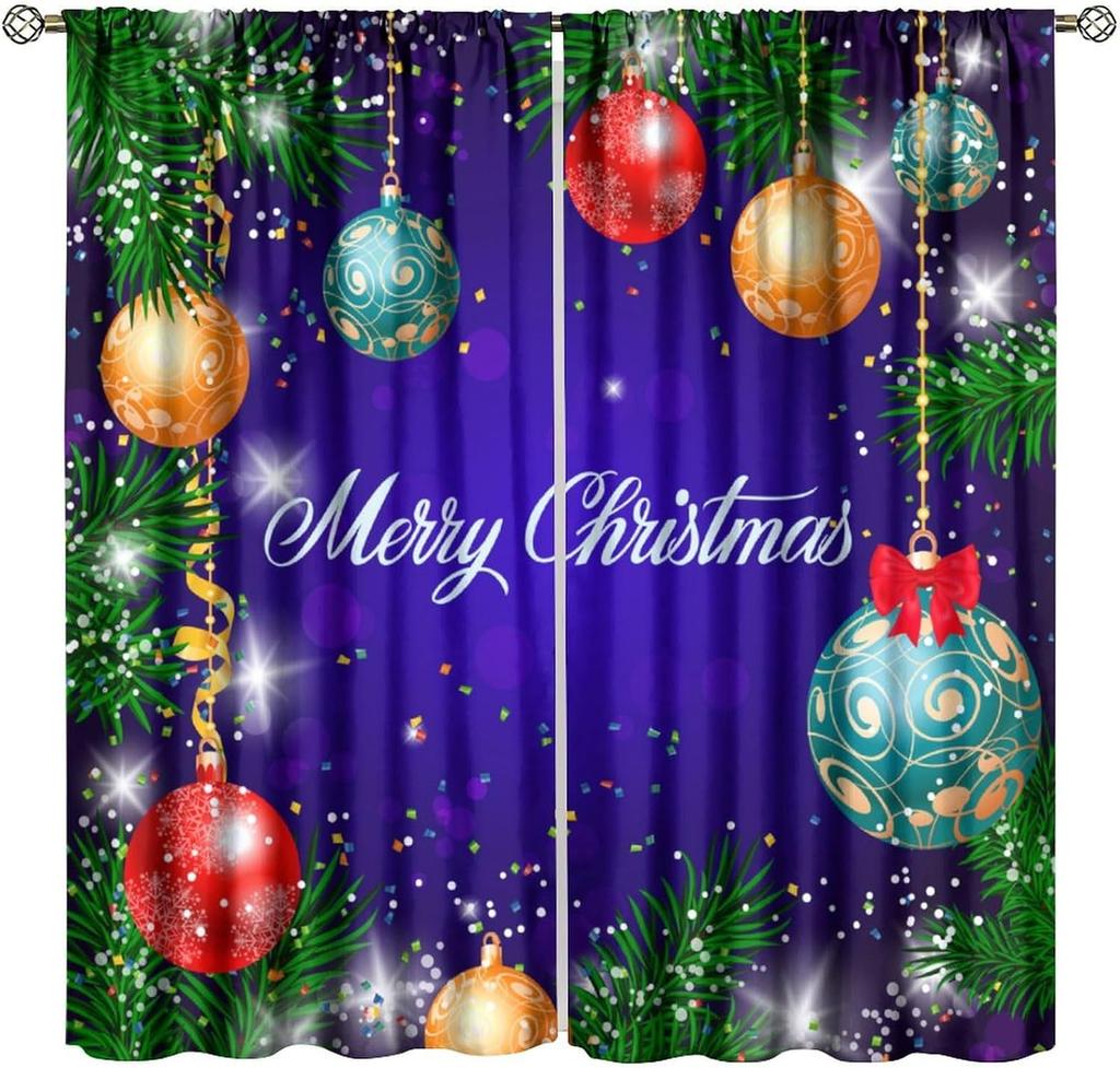 Merry Christmas Winter Snowman Curtain Xmas Tree Snowflake Holiday Curtains Bedroom Living Room Bathroom Red Polyester Sitting Window Treatment