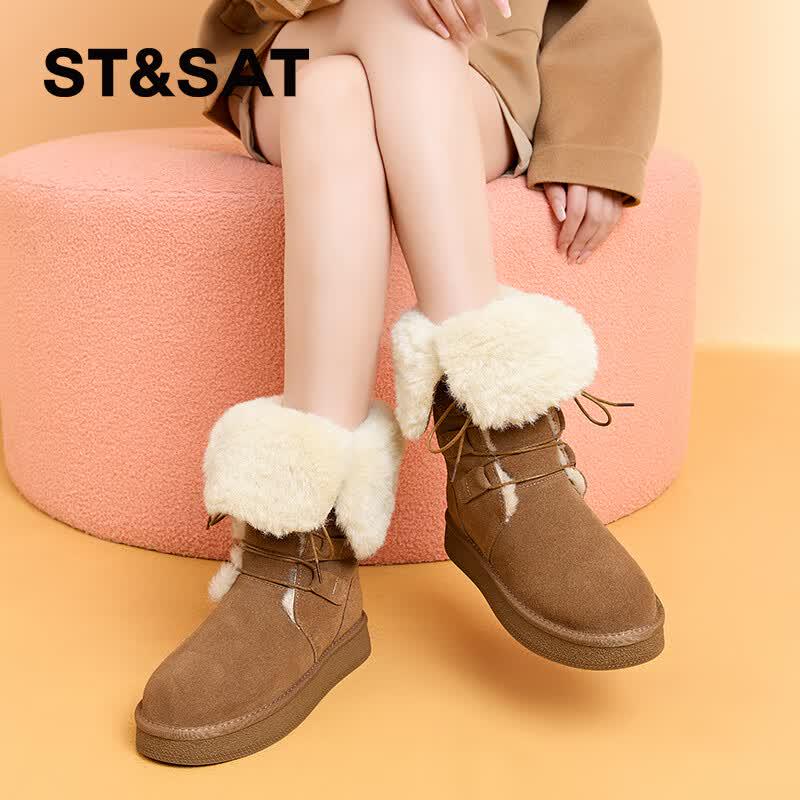 Women s Retro Warm Mid-Calf Fleece-Lined Snow Boots 37