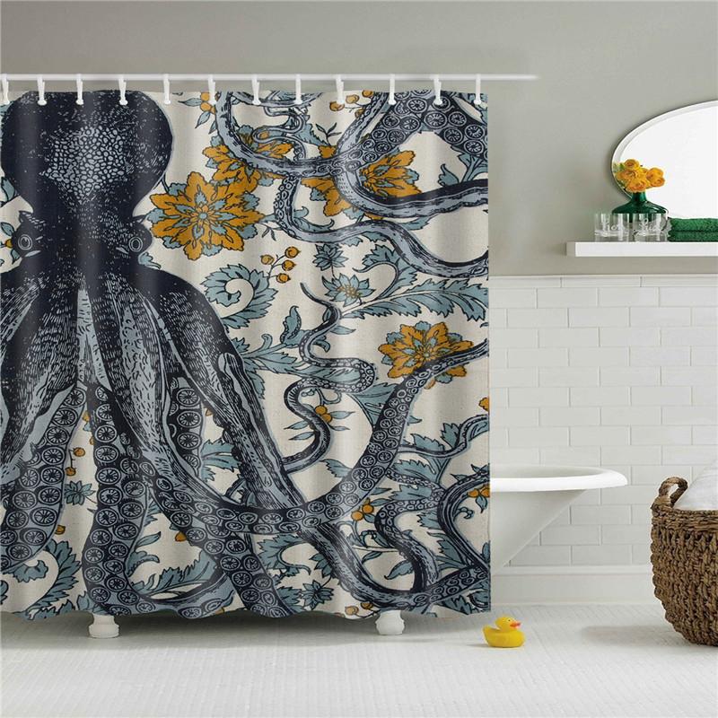 Animals Octopus Wolf Lion Seahorse Turtle Shower Curtains Bathroom Curtain Frabic Waterproof Polyester Bathroom Curtain Hooks