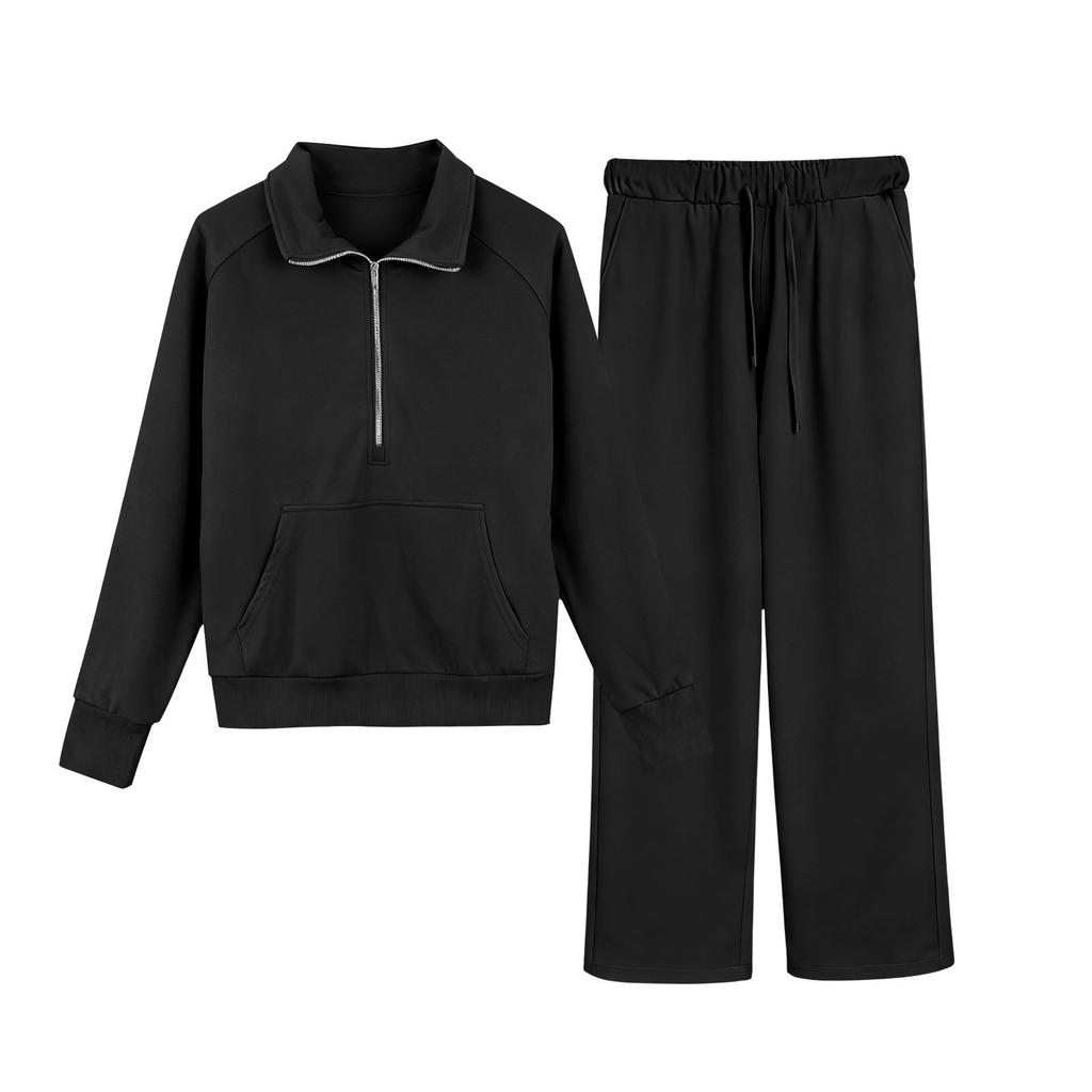Girls' High,Neck Half,Zip Sweatshirt + Long Pants Sports Fleece Casual Children's Set