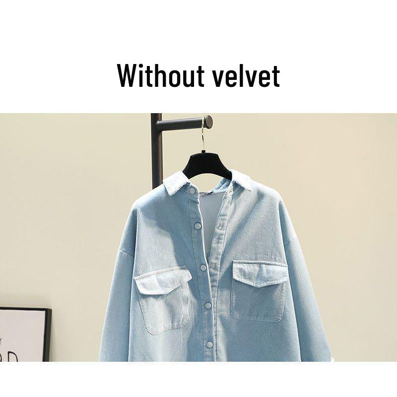 

Жіноча вельветова куртка-сорочка на флісовій підкладці - Корейський стиль, Вільний крій, Тепла для весни та осені 2024 M (100-110 lbs)