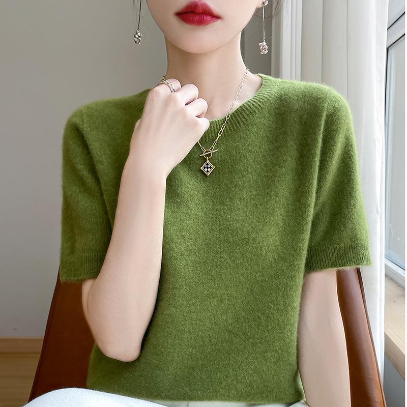 Spring Autumn Women Sweater O-Neck Cashmere Pullover Basic Short Sleeve Clothing Comfort Top Casual Solid