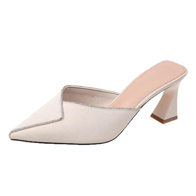 Женские полутапочки Baotou женская верхняя одежда однотонные босоножки и тапочки на высоком каблуке со стразами и острым носком модные 34 2980₽