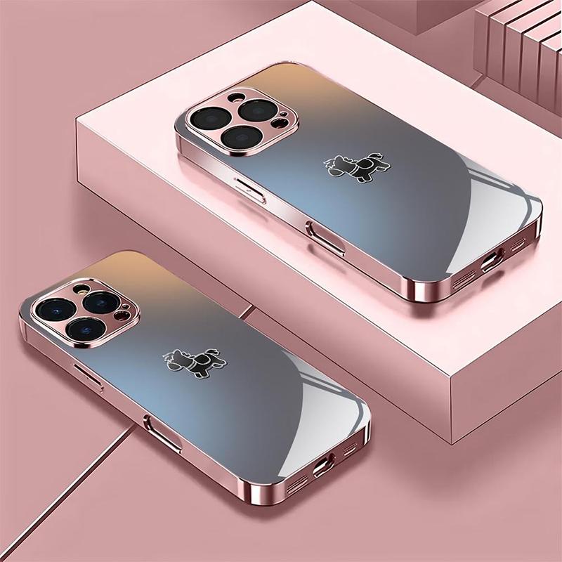 Cute Pony Pattern Pink Metallic Tempered Glass Phone Case For iPhone 17 Pro Max Plus 11 12 13 14 15 16 Pro 17Air 17E Cover