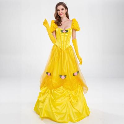 Halloween Erwachsenen Prinzessinnenkleid Schöne Frau und Biest Theaterkostüm Glocke Prinzessin gelbes Kleid