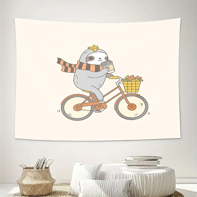 Cute Sloth Cycling Tapestry Forest Animal Wall Hanging Bohemian Home Decor Dorm Room Aesthetic Room Decor Nature Wall Art Gift