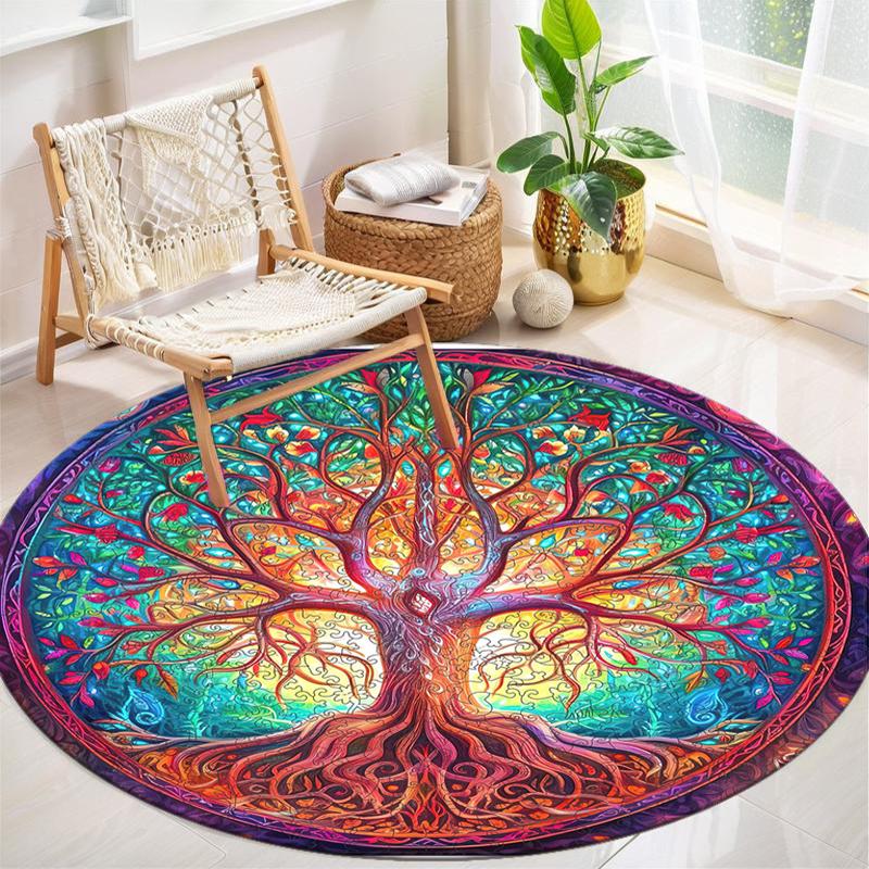 1Pc Tree of Life Circular Print Rug - home decoration Carpet For Living Room Bedroom Flooring Computer Chair Area Rug