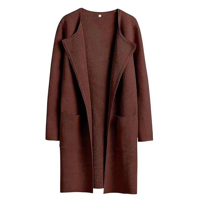 Woolen Coat Women Autumn Korean Fashion Casual Loose Women Coat Solid Color Button-Less Cardigan Coat