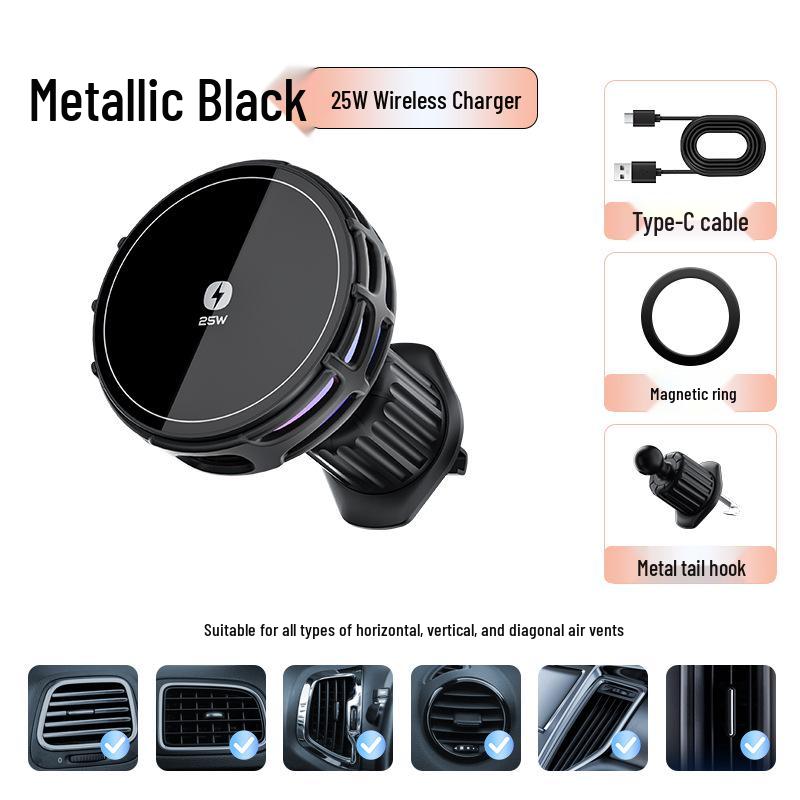Universal 25W Magnetic Wireless Car Charger with Cooling & Heat Dissipation for Navigation and Phone Holder