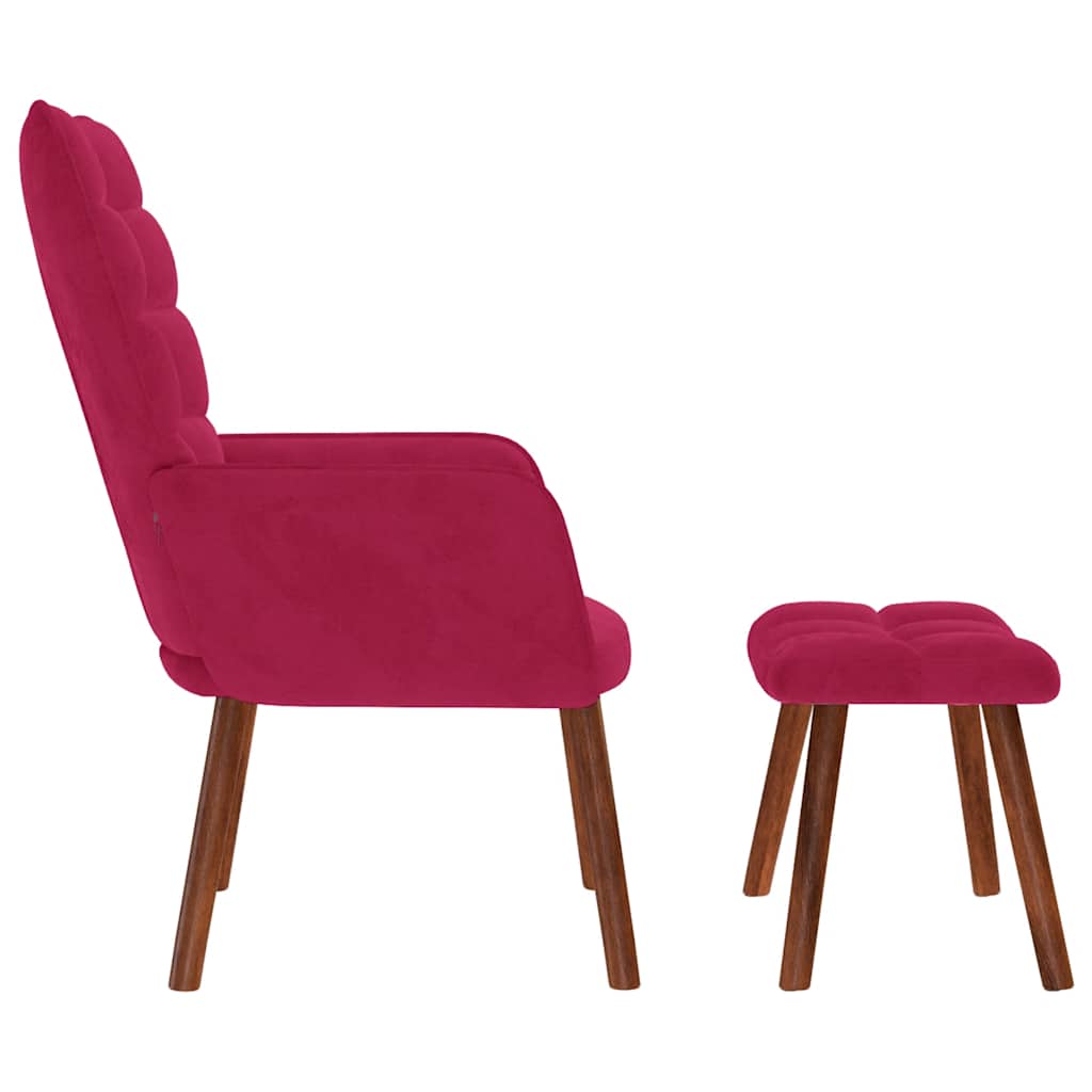 Armchair with Footrest, Wine Red, Upholstered In Velvet