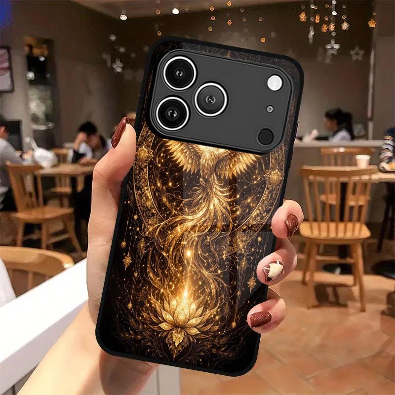 Gold Phoenix Pattern 2D Phone Case for iPhone 17 16 15 14 13 12 11 X XR XS Max Pro 8 plus - Glass Protective Cover
